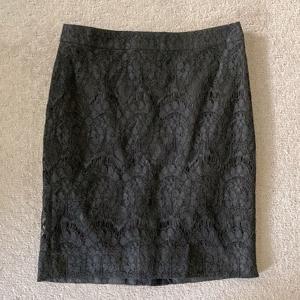 J. Crew black lace pencil skirt, Sz 2.